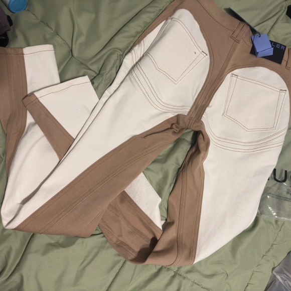 SSENSE MUGLER BEIGE AND WHITE SPIRAL JEANS - Picture 3 of 4